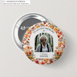 Badge Rond 5 Cm Célébration de la vie florale souvenir funéraire