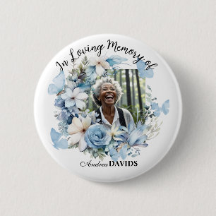 Badge Rond 5 Cm Célébration De Vie 1 Photo Guirlande Fleur Bleue