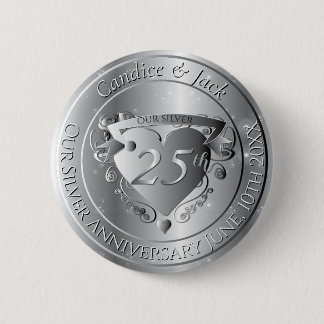 Badge Rond 5 Cm Célébration des 25 ans de mariage Cœur argenté