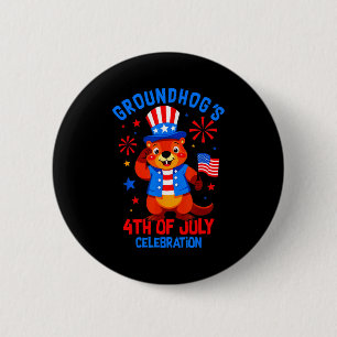 Badge Rond 5 Cm Célébration du 4 juillet par les marmottes Patriot