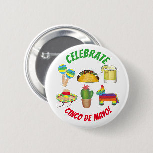 Badge Rond 5 Cm Célébration du Cinco de Mayo Fiesta Taco Piñata Ca
