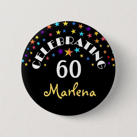 Badge Rond 5 Cm Célébration d'un 60e anniversaire Stars Pin ou But (Devant)
