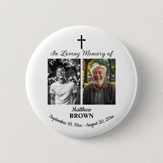 Badge Rond 5 Cm Celebration Of Life 2 Photos Funeral White (Devant)