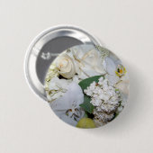 Badge Rond 5 Cm Célébration, Roses Blanches & Orchies_ (Devant & derrière)