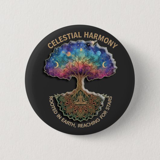 Badge Rond 5 Cm Celestial Harmony Tree | Cosmic Meditation Mandala (Devant)