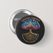 Badge Rond 5 Cm Celestial Harmony Tree | Cosmic Meditation Mandala (Devant & derrière)