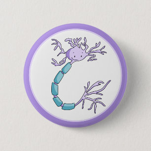 Badge Rond 5 Cm Cellule de neurone mignonne pourpre et verte illus