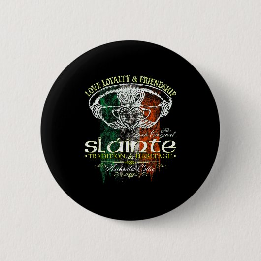 Badge Rond 5 Cm Celtic Claddagh Slainte Nge Irish Flag St. Patrick (Devant)