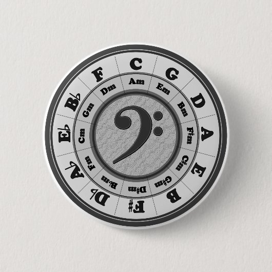 Badge Rond 5 Cm Cercle de clef basse des cinquièmes (Devant)
