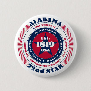Badge Rond 5 Cm Cercle de l'Alabama patriotique avec détails sur l