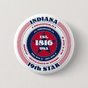 Badge Rond 5 Cm Cercle de l'Indiana patriotique avec détails sur l