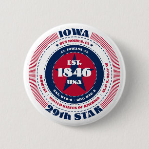 Badge Rond 5 Cm Cercle de l'Iowa patriotique avec détails sur l'Ét