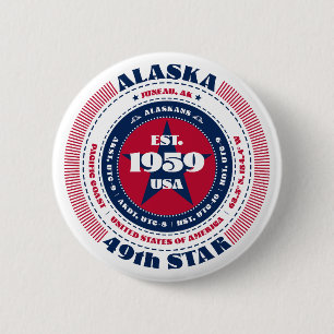 Badge Rond 5 Cm Cercle Patriotique Alaska avec détails d'état