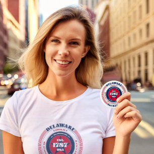 Badge Rond 5 Cm Cercle patriotique Delaware avec détails d'état