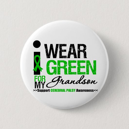 Badge Rond 5 Cm Cérébral Palsy Je Porte Du Ruban Vert Pour Mon Pet (Devant)