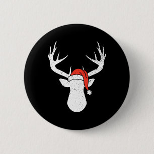 Badge Rond 5 Cm Cerf avec le chapeau de Noël Pyjama de chasse cade