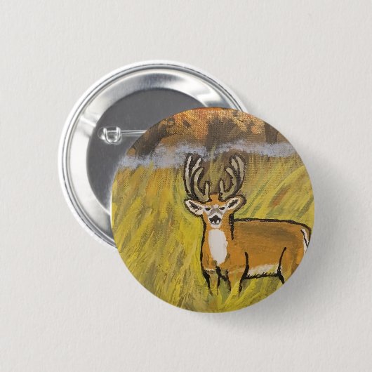 Badge Rond 5 Cm Cerf Dans L'Épine D'Automne (Devant & derrière)