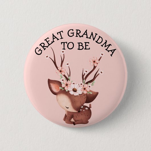 Badge Rond 5 Cm Cerf de bébé en fleurs | Grand Baby shower grand-m (Devant)