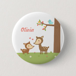 Badge Rond 5 Cm Cerf de la forêt mignon mère et enfant pour les en