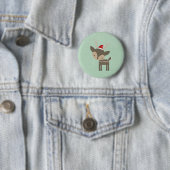 Badge Rond 5 Cm Cerf De Noël Dans Un Hipster Rétro Du Chapeau Roug (En situation)