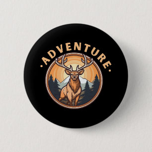 Badge Rond 5 Cm Cerf - Faune - Camping - Aventure