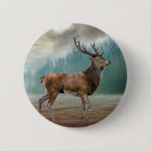 Badge Rond 5 Cm Cerf Lone Dans La Forêt Misty (Devant)
