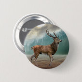 Badge Rond 5 Cm Cerf Lone Dans La Forêt Misty (Devant & derrière)