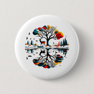 Badge Rond 5 Cm Cerf majestueux dans la forêt hivernale enneigée