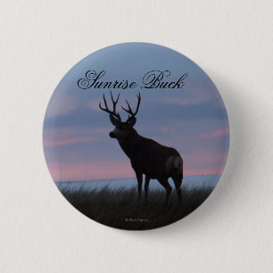 Badge Rond 5 Cm Cerf Mulet D3 Buck Sunrise