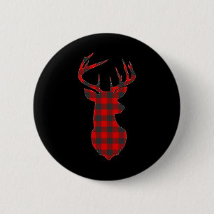 Badge Rond 5 Cm Cerf Plaid Red Reindeer Buck Noël Noël Noël