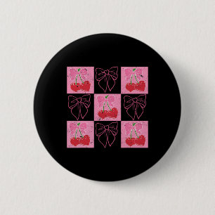 Badge Rond 5 Cm Cerise Coquette Bow Ribbon rose Valentine