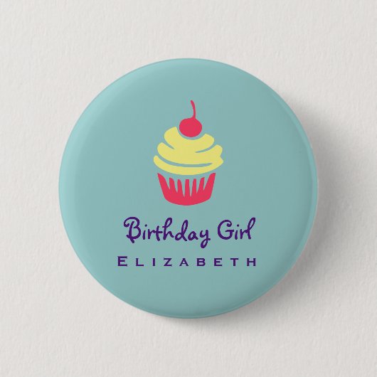 Badge Rond 5 Cm Cerise de Cupcake rose et jaune en haut Anniversai (Devant)