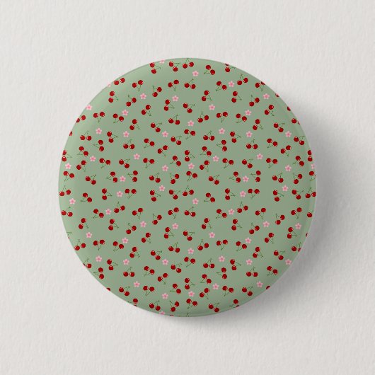 Badge Rond 5 Cm Cerises Et Fleurs (Devant)