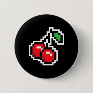 Badge Rond 5 Cm Cerises Pixel Costume Halloween Jeu Vidéo Années 8