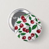 Badge Rond 5 Cm Cerises rouges sur blanc (Devant & derrière)