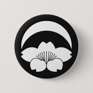 Badge Rond 5 Cm Cerisier en fleurs sous le croissant de lune