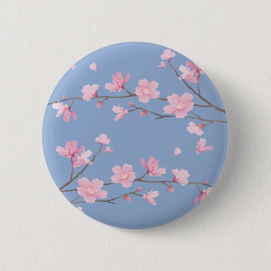 Badge Rond 5 Cm Cerisiers en fleurs - Bleu de sérénité (Devant)