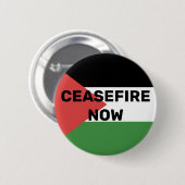 BADGE ROND 5 CM CESSEZ-LE-FEU PALESTINE GRATUIT MAINTENANT ROUGE N (Devant & derrière)