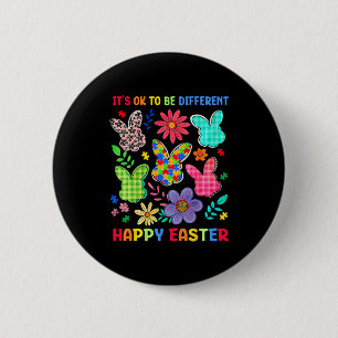 Badge Rond 5 Cm C'est être différent lapin de Pâques floral autism