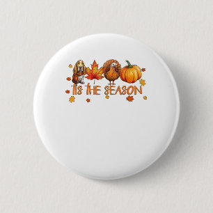 Badge Rond 5 Cm C'Est La Saison Basset Hound Chien Chute Thanksgiv