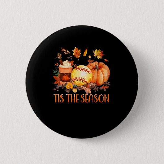 Badge Rond 5 Cm C'Est La Saison Citrouille Leaf Latte Fall Softbal (Devant)