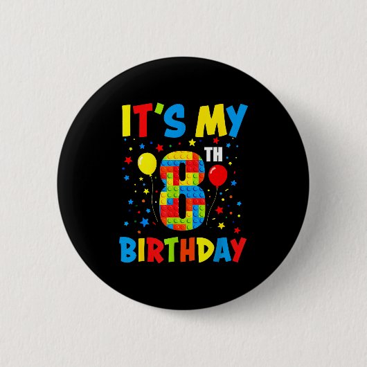 Badge Rond 5 Cm C'est l'anniversaire de 8 ans blocs de constructio (Devant)