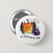 Badge Rond 5 Cm C'est l'heure d'Halloween (Devant & derrière)