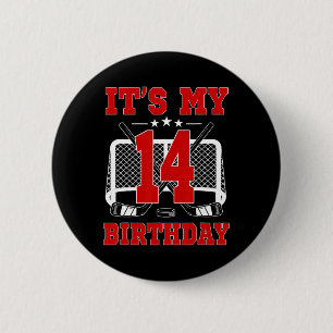 Badge Rond 5 Cm C'est mon 14e anniversaire Thème de hockey sur gla