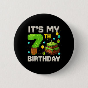 Badge Rond 5 Cm C'est mon 7ème anniversaire de gamer pixel pour en