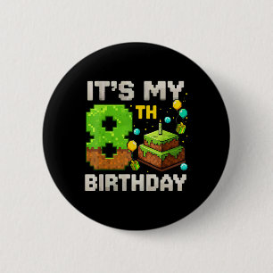 Badge Rond 5 Cm C'est mon 8ème anniversaire d'enfant joueur pixel 