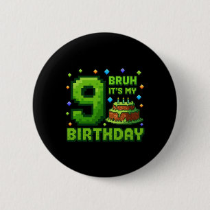 Badge Rond 5 Cm C'est mon 9e anniversaire garçon gamer pixel 9 ans