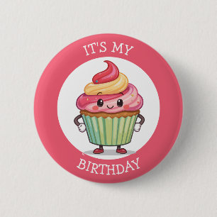 Badge Rond 5 Cm C'est mon anniversaire ! Joli rose personnalisé