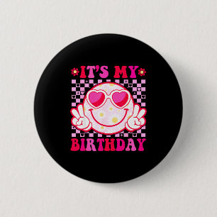 Badge Rond 5 Cm C'est mon anniversaire visage souriant groovy femm