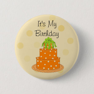 Badge Rond 5 Cm C'est mon gâteau d'anniversaire orange